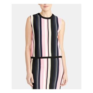 RACHEL ROY Womens Pink Striped Sleeveless Jewel Neck Tank Top Size: L
